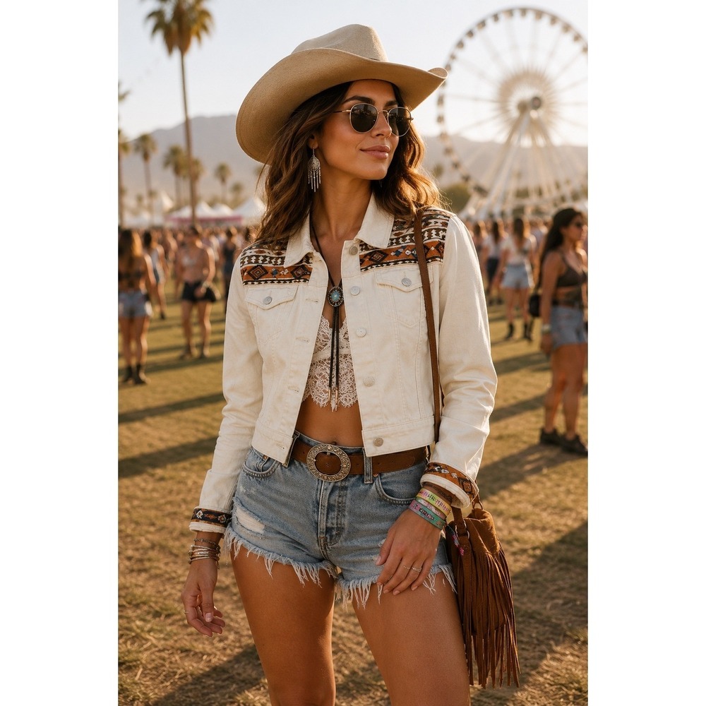 Southwestern Highland Peak Denim Jacket  Coastal‎ Heartland Aztec Boho ii26